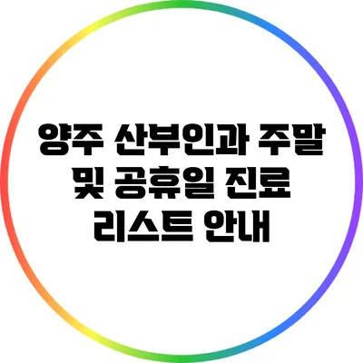 양주 산부인과: 주말 및 공휴일 진료 리스트 안내