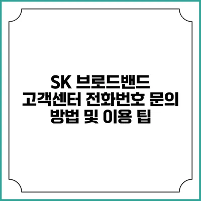 SK 브로드밴드 고객센터 전화번호 문의 방법 및 이용 팁
