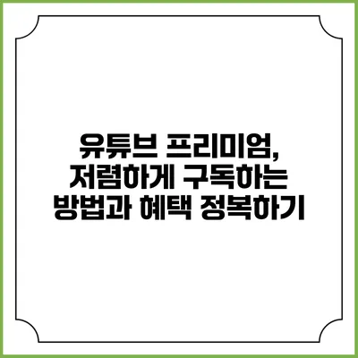 유튜브 프리미엄, 저렴하게 구독하는 방법과 혜택 정복하기